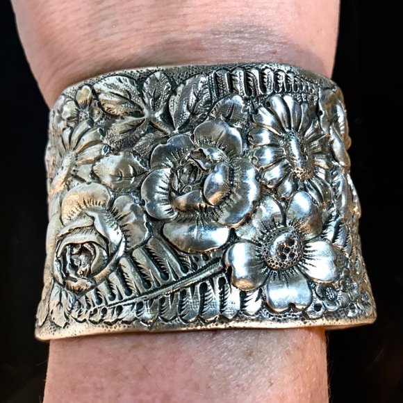Antique Obsessions Jewelry - Antique Tiffany Cir. 19th Century Sterling Silver Cuff Bracelet Floral Rare